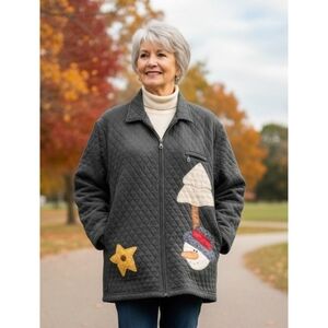 Bobbie Brooks Vintage Quilted Patchwork Snowman Zip up jacket  Green Size XL